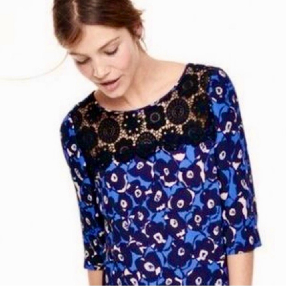 Boden Jessa Floral Lace Embellished 3/4 Sleeve Tunic Top size 4